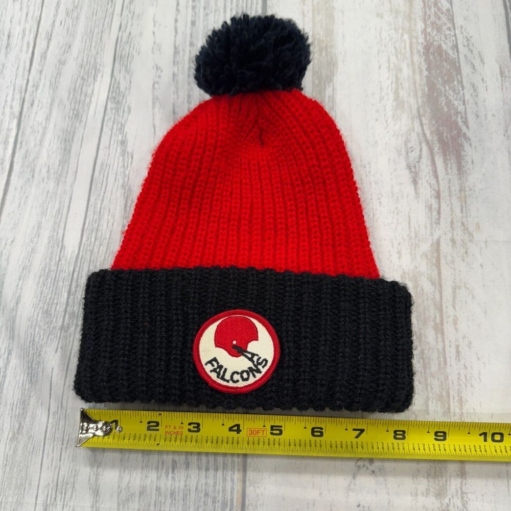 VTG Atlanta Falcons Beanie Knit Winter Hat 80s Pom Snowboard NFL Football‎ Patch - Picture 5 of 5